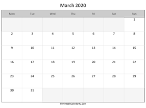 editable calendar march 2020