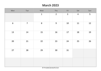 editable calendar march 2023
