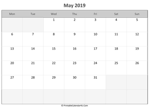 editable calendar may 2019