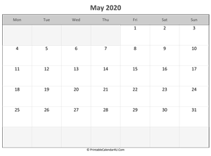 editable calendar may 2020