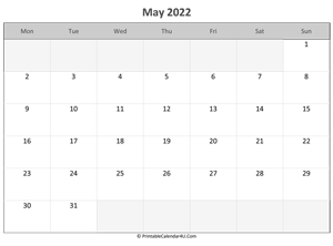 editable calendar may 2022