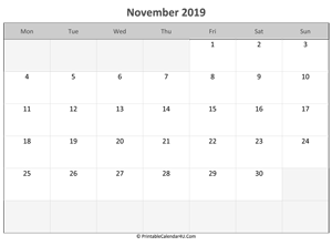 editable calendar november 2019