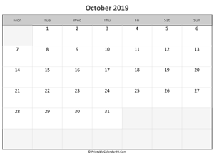 editable calendar october 2019