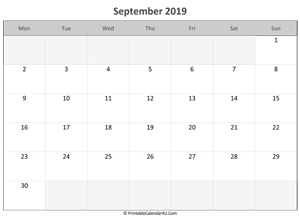 editable calendar september 2019