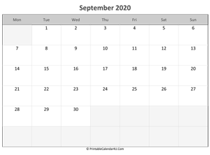 editable calendar september 2020