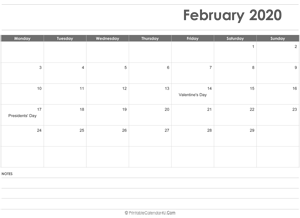 editable february 2020 calendar