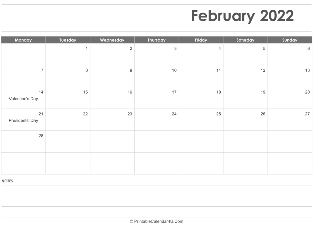 editable february 2022 calendar
