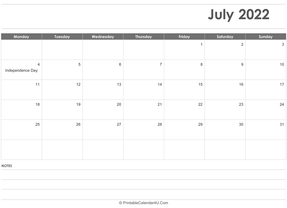 Editable Calendar July 2022 Editable July 2022 Calendar