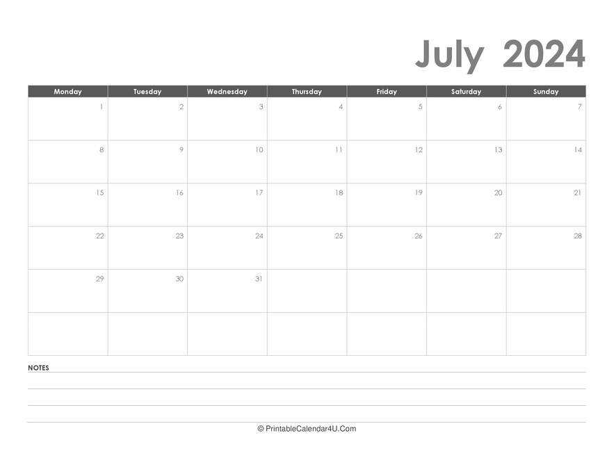 Printable Calendar 2024 July Dixie Frannie
