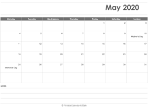editable may 2020 calendar