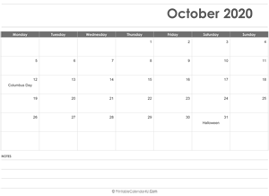 editable october 2020 calendar