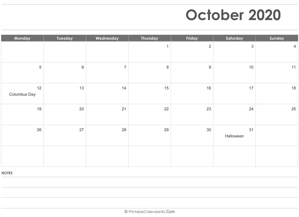 48+ Printable Monthly Calendar October 2020 Gif