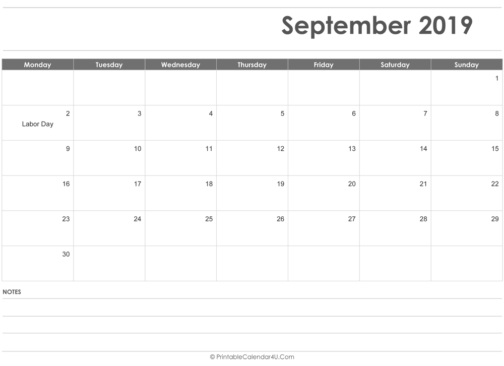 september 2019 calendar template libreoffice