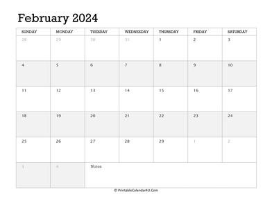 february 2024 calendar printable week starts on sunday