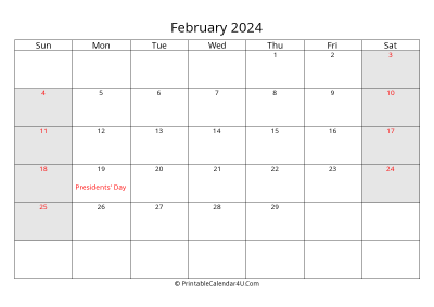 february 2024 calendar with us holidays highlighted landscape layout