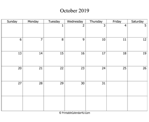 fillable 2019 calendar october