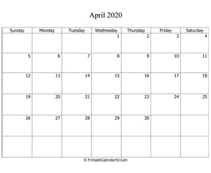 fillable 2020 calendar april