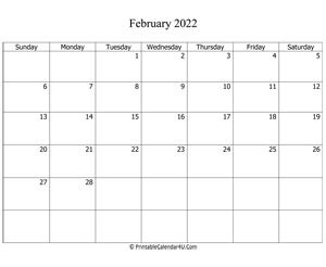 fillable 2022 calendar february