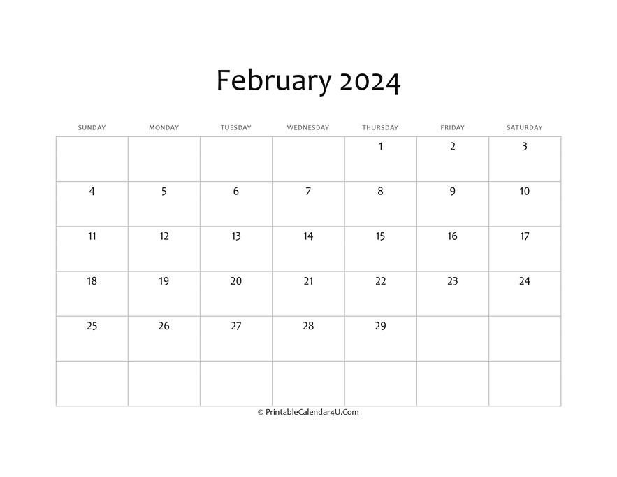Fillable February 2024 Calendar 2024 CALENDAR PRINTABLE