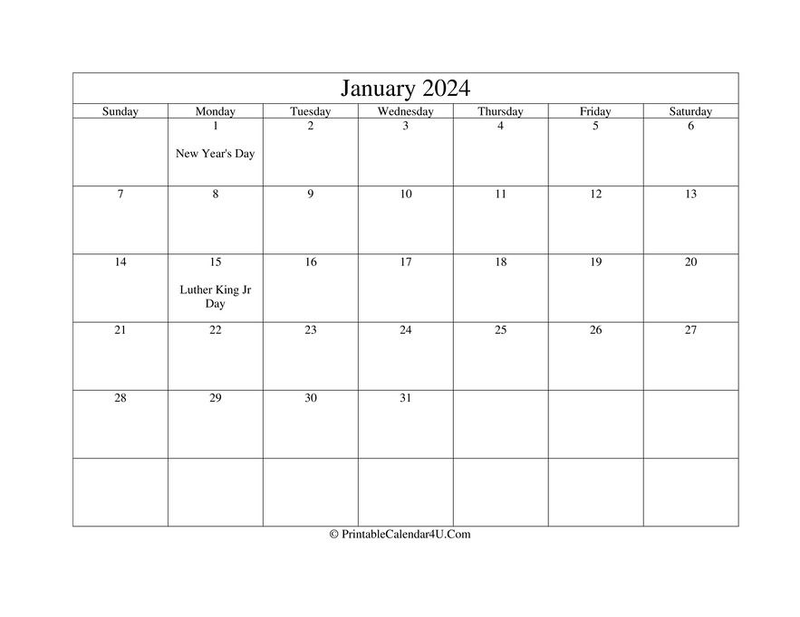 January 2024 Calendar Printable Free Excel Jana Rivkah
