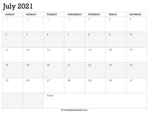 july 2021 calendar printable week starts on sunday