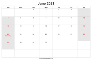 june 2021 calendar with us holidays highlighted landscape layout