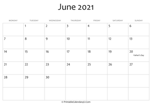 june 2021 editable calendar with holidays