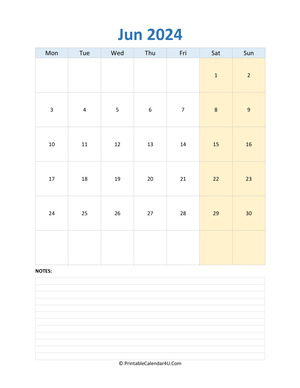 june 2024 calendar editable with notes vertical layout