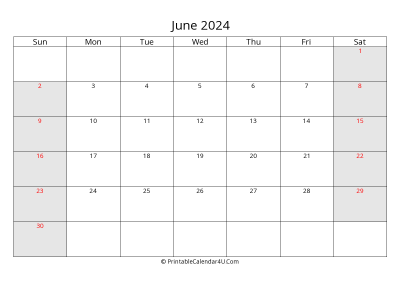 june 2024 calendar with us holidays highlighted landscape layout