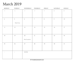 march 2019 calendar printable with holidays