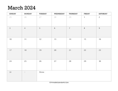 march 2024 calendar printable week starts on sunday