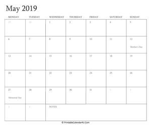 may 2019 calendar printable with holidays