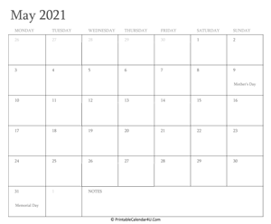 may 2021 calendar printable with holidays