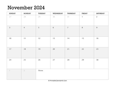 november 2024 calendar printable week starts on sunday