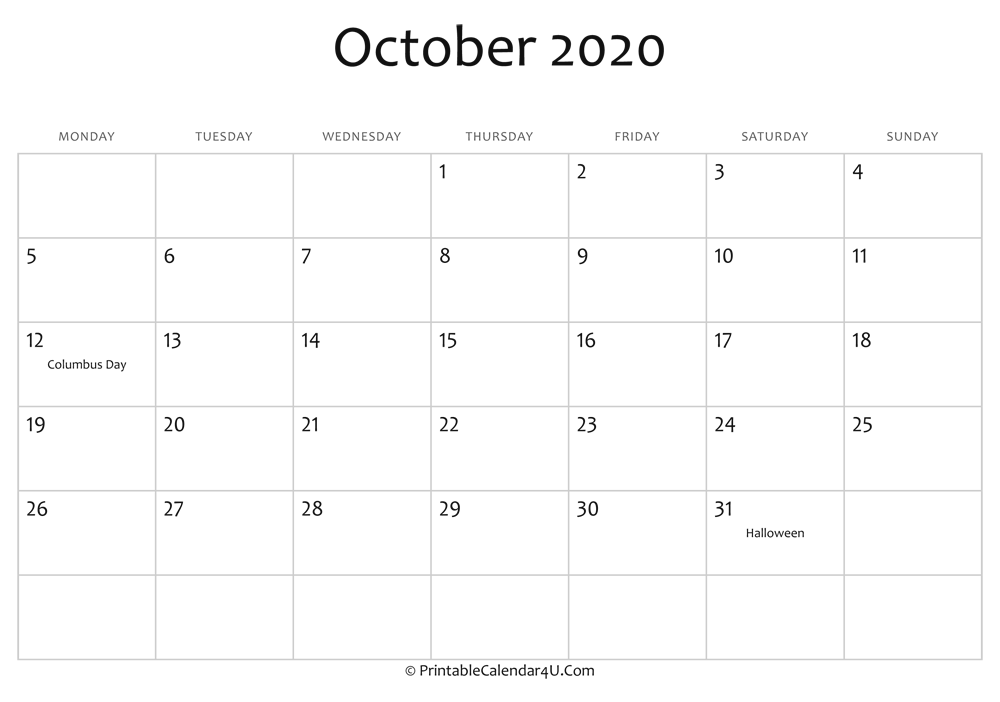 48+ Free Printable Calendar October 2020 With Holidays Background