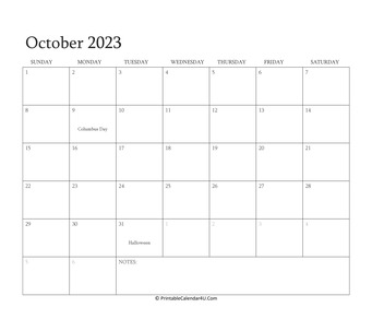 october 2023 calendar printable with holidays