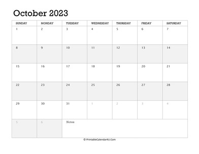 october 2023 calendar printable week starts on sunday
