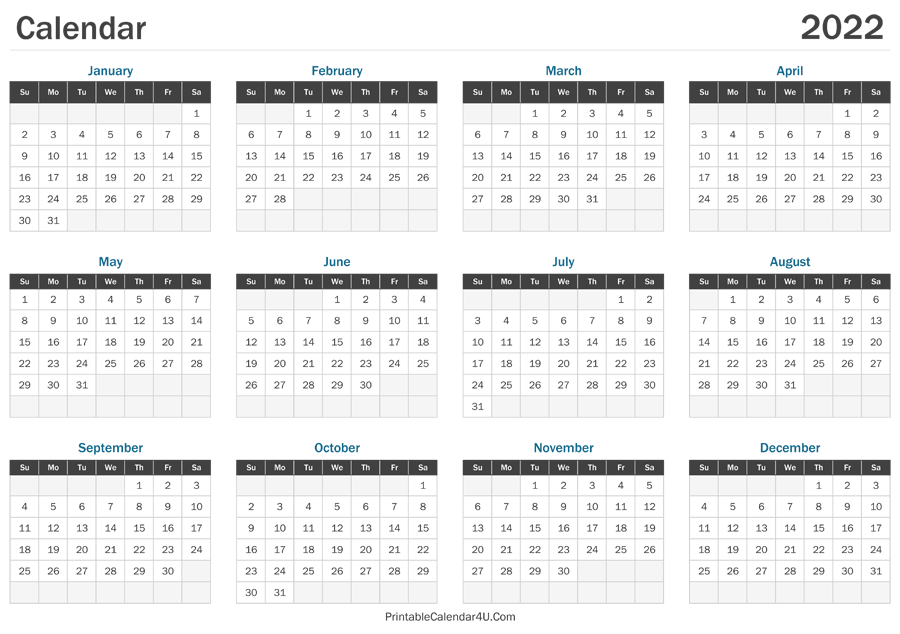 2022 Printable Yearly Calendar PRINTABLE CALENDAR 2021