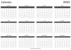 printable calendar 2023 landscape layout