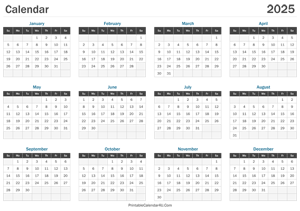 printable calendar 2025 landscape layout