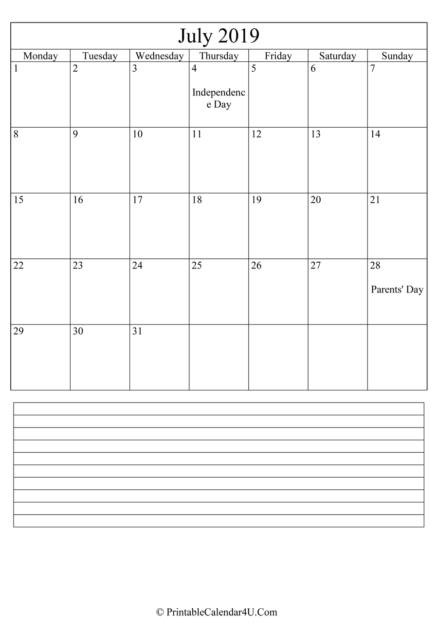 printable-july-calendar-2019-with-notes-portrait