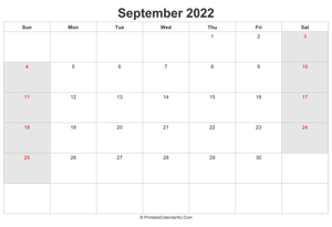 september 2022 calendar with uk bank holidays highlighted landscape layout