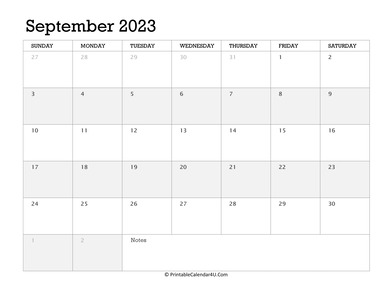 september 2023 calendar printable week starts on sunday