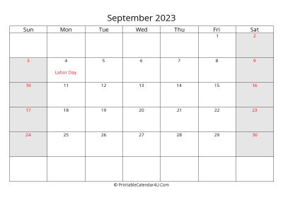 september 2023 calendar with us holidays highlighted landscape layout