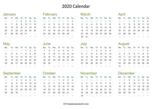 yearly calendar 2020 landscape layout
