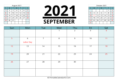 2021 calendar september with previous and next month