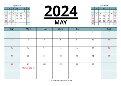 2024 calendar may with previous and next month