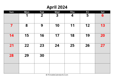 april 2024 editable calendar with large font size
