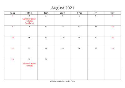 august 2021 calendar printable with uk bank holidays