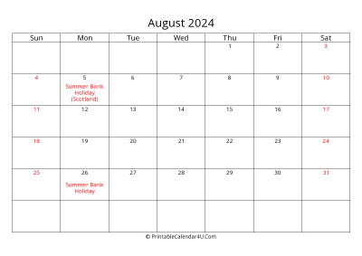 august 2024 calendar printable with uk bank holidays